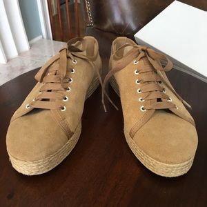 Sz 8. Sundance suede tan platform espadrilles.